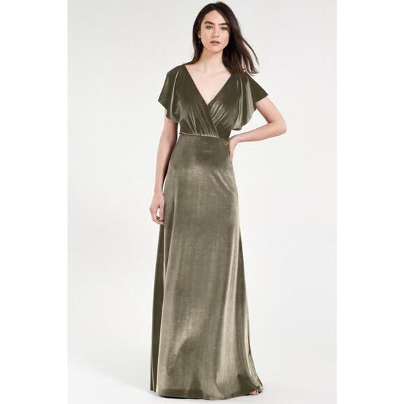Jenny Yoo Ellis Velvet Maxi Dress Sage Size 18 - Picture 1 of 5
